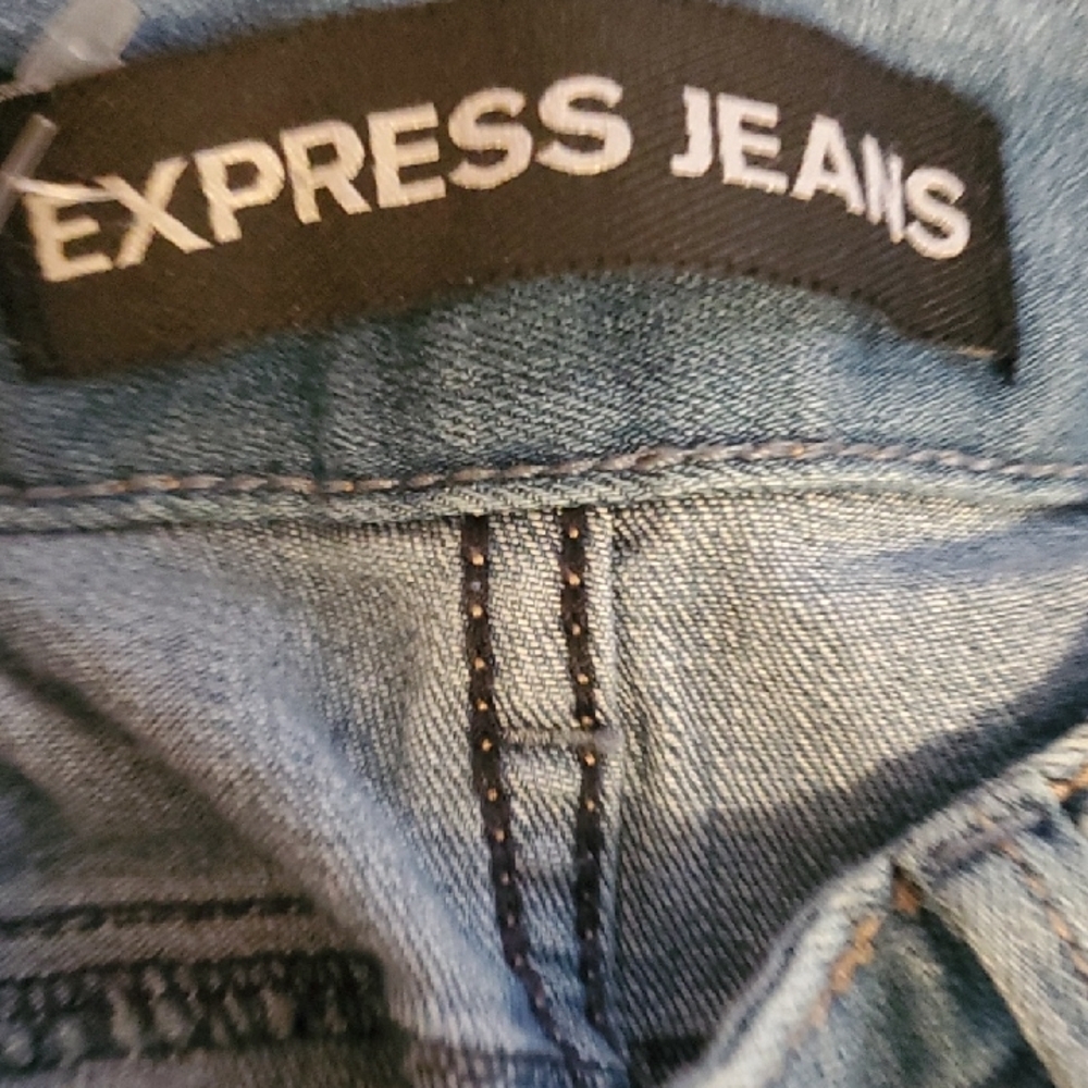 Express Jeans Womens Size 4 Long 4L Blue Legging zelda Ultra Low Rise Distressed - Picture 14 of 16